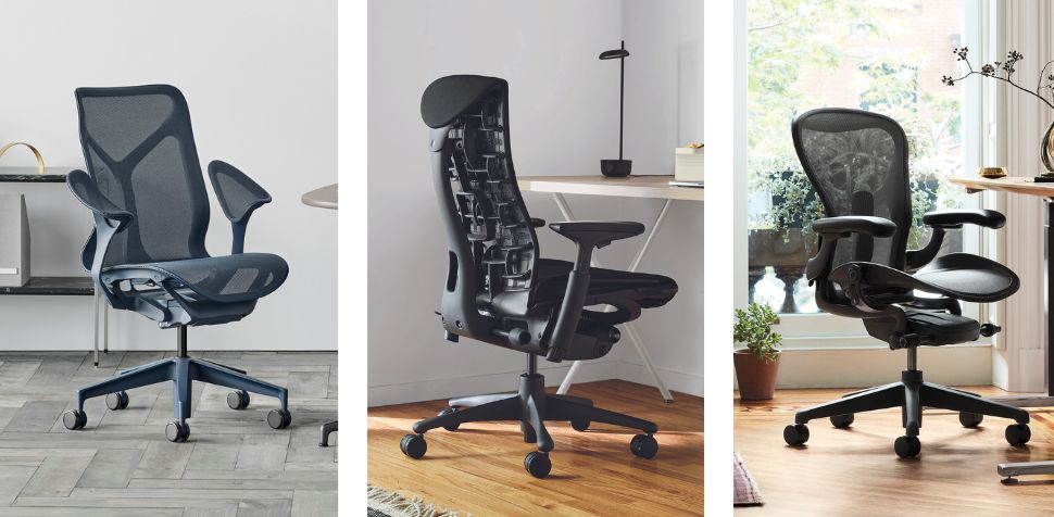 fauteuils de bureau Cosm, Embody et Aeron de la marque Herman Miller