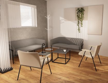 petit espace d'accueil avec assises professionnelles